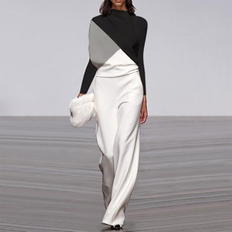 Black And White Color Matching Long Sleeve Creative Jumpsuit Amazon