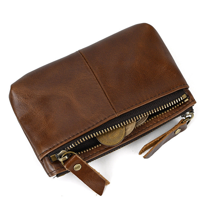 Retro Crazy Horse Leather Coin Purse With Key Ring