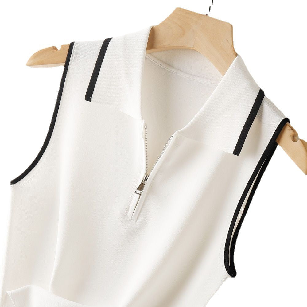 Casual Sweater Collar Size Women's Ice Silk French Style Vest Sleeveless