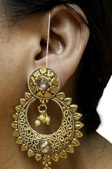 VRONZO Kaan Chain Transparent Stretchable Rubber Gold Colored Earchain | Champaswaralu for Women and Girls | Invisible Ear Chain for Women, Ear Chain for Heavy Earrings