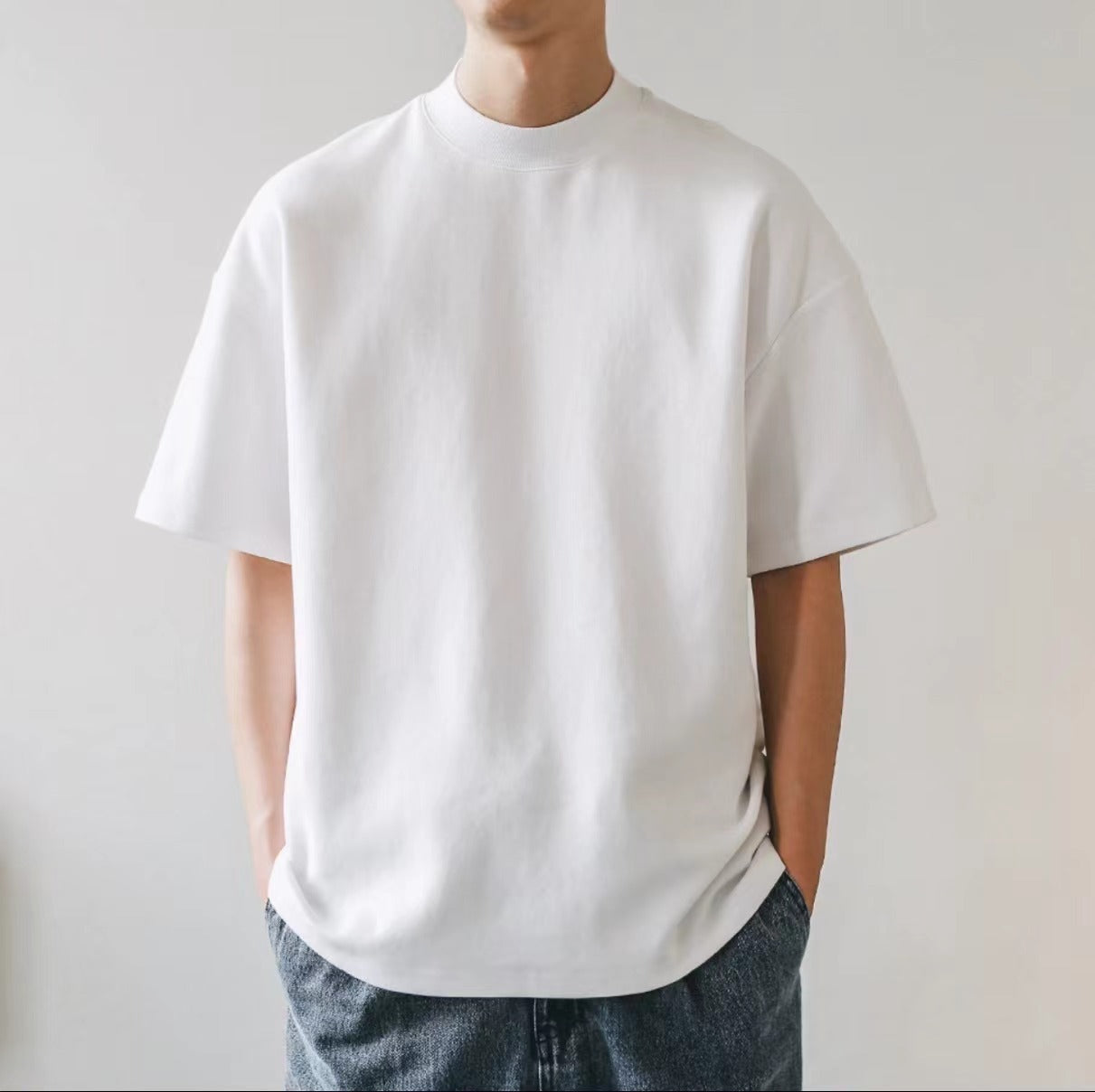 Plus Size Cotton Men's Blank T-Shirt White Oversized Retro Solid Color T-Shirt Large Size Men's Women's Fashion Short Sleeve Men's T-Shirt