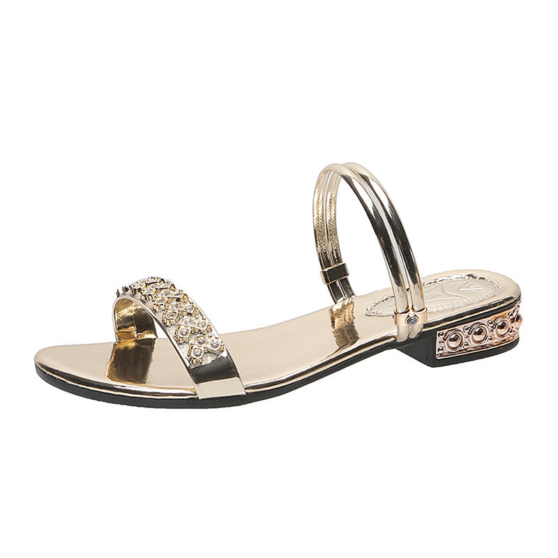 Korean Fashion Fairy Style Middle Heel Rhinestone Sandals