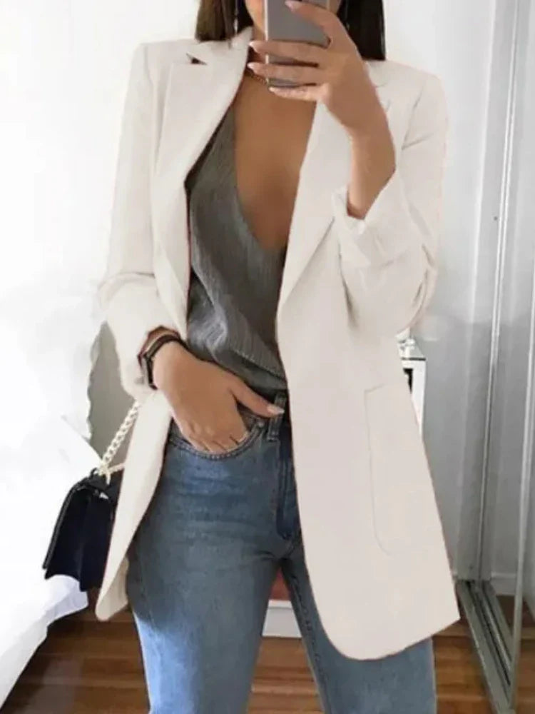 Suit Jacket Women Blazer Clothing Cardigan Autumn Winter Overcoat Solid Large Topcoat Lapel Jacket Grace Fashion Outer Wear
