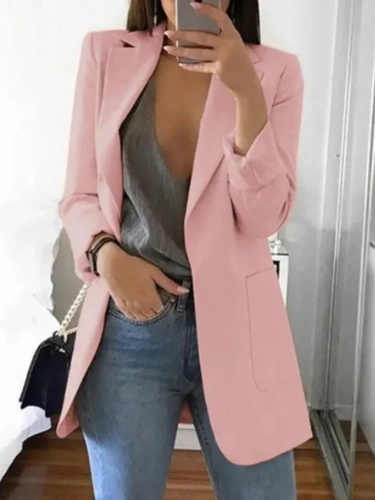Suit Jacket Women Blazer Clothing Cardigan Autumn Winter Overcoat Solid Large Topcoat Lapel Jacket Grace Fashion Outer Wear