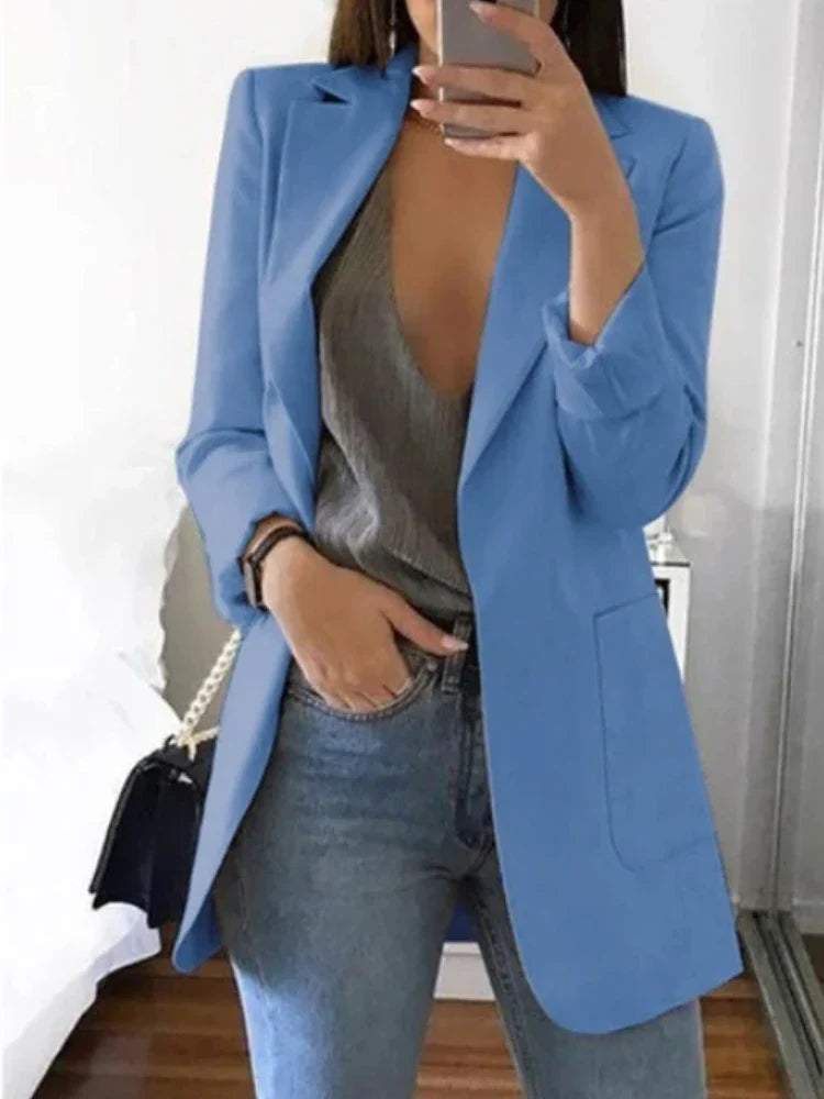 Suit Jacket Women Blazer Clothing Cardigan Autumn Winter Overcoat Solid Large Topcoat Lapel Jacket Grace Fashion Outer Wear