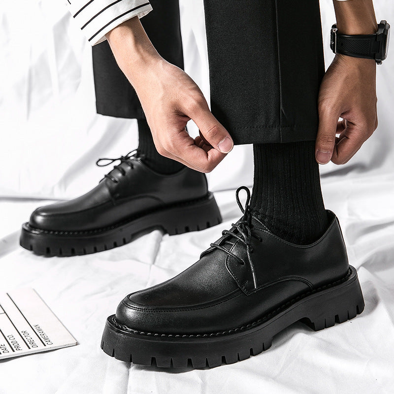 British Casual Lace Up Hair Stylist Platform Height Increasing Low Top Work Shoes