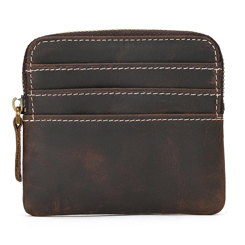Retro Crazy Horse Leather Coin Purse With Key Ring