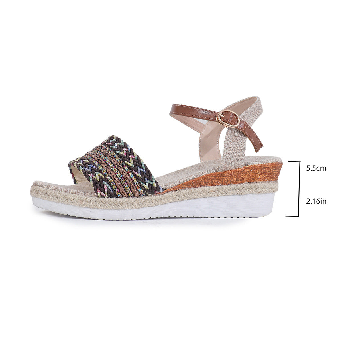 Ethnic Style One Strap Sandals Platform Wedge Buckle Plus Size