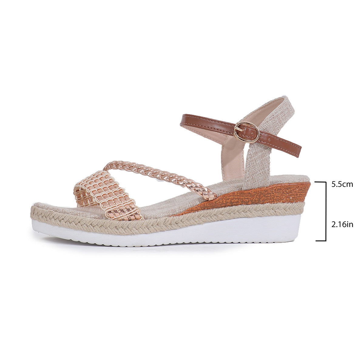 Ethnic Style One Strap Sandals Platform Wedge Buckle Plus Size