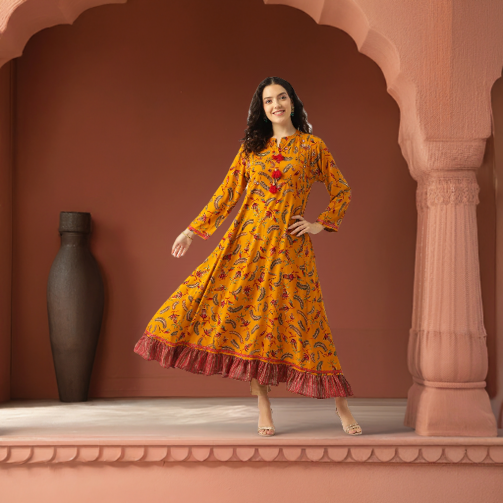 Women Yellow Embellished Anarkali Kurta