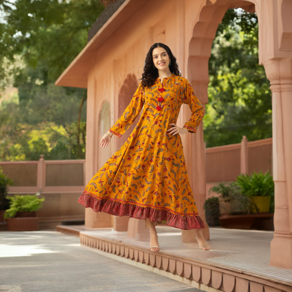 Women Yellow Embellished Anarkali Kurta
