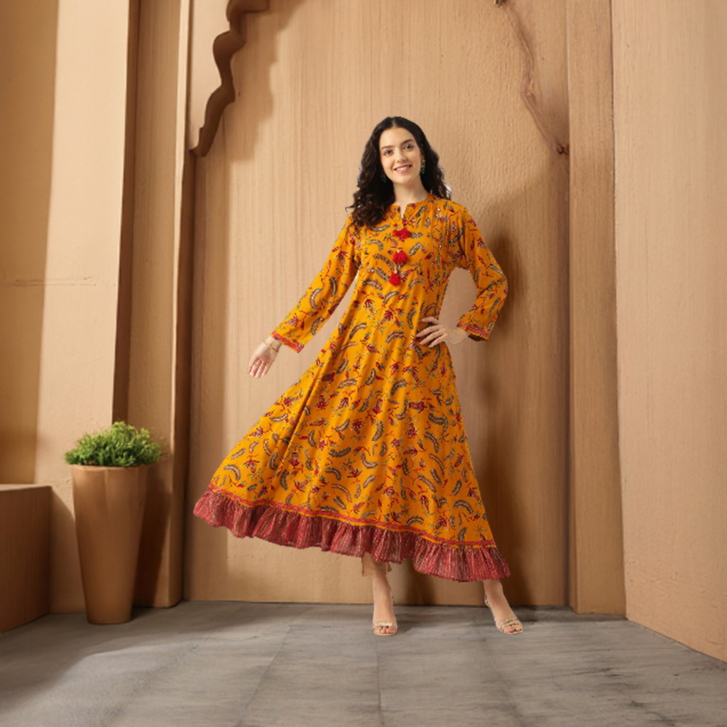 Women Yellow Embellished Anarkali Kurta