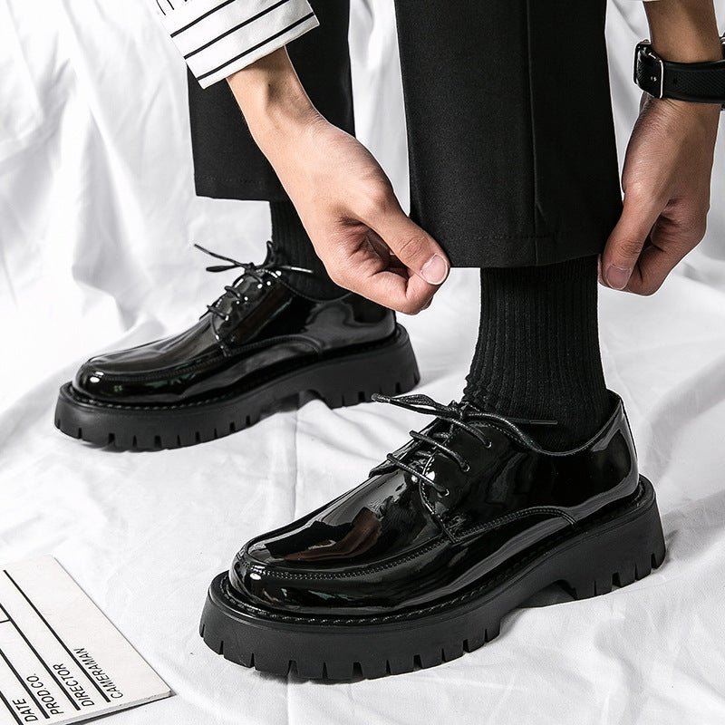 British Casual Lace Up Hair Stylist Platform Height Increasing Low Top Work Shoes