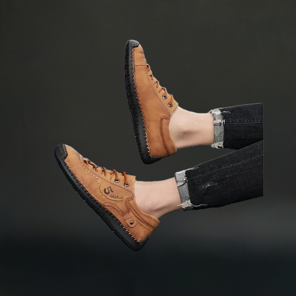 Men's Casual Leather Tan Shoes Lightweight