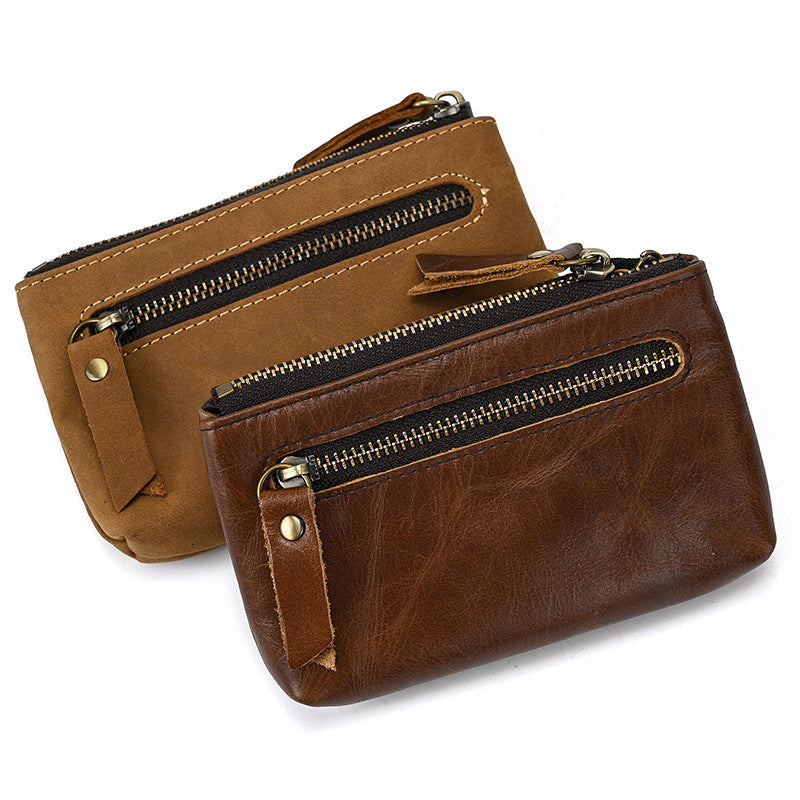 Retro Crazy Horse Leather Coin Purse With Key Ring