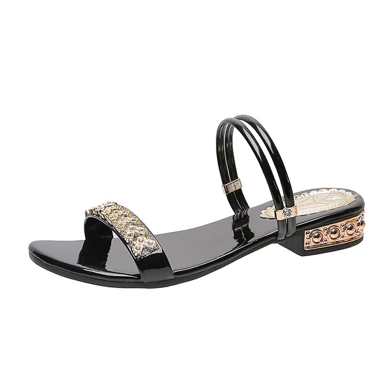 Korean Fashion Fairy Style Middle Heel Rhinestone Sandals