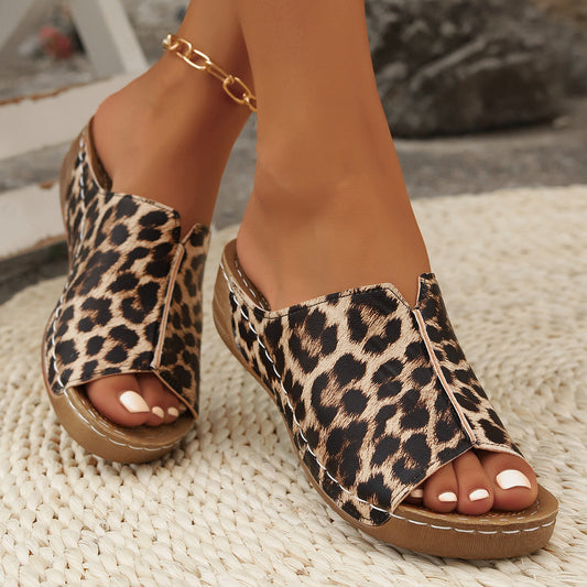 European And American Leopard Print Three-dimensional Snake Print Wedge Women Sandals