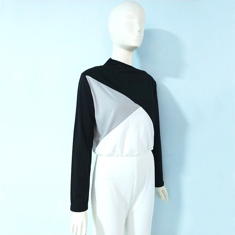 Black And White Color Matching Long Sleeve Creative Jumpsuit Amazon