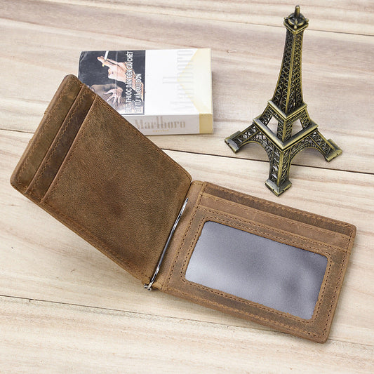 Retro Crazy Horse Leather Coin Purse With Key Ring