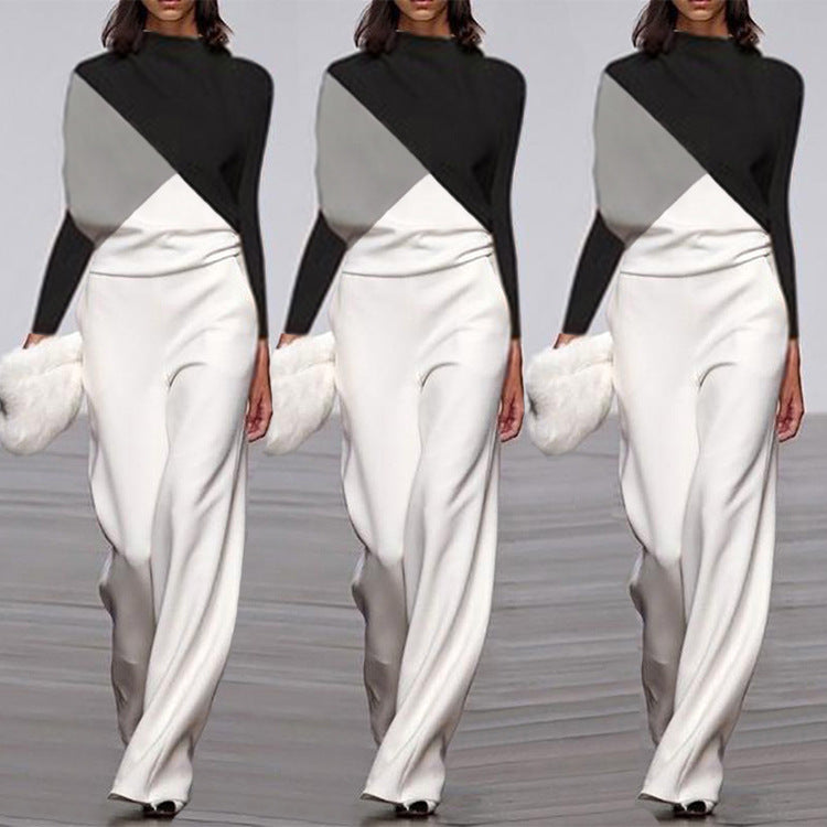 Black And White Color Matching Long Sleeve Creative Jumpsuit Amazon