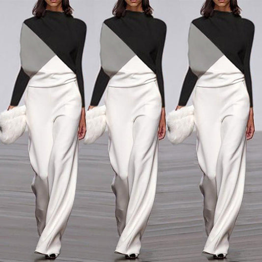 Black And White Color Matching Long Sleeve Creative Jumpsuit Amazon
