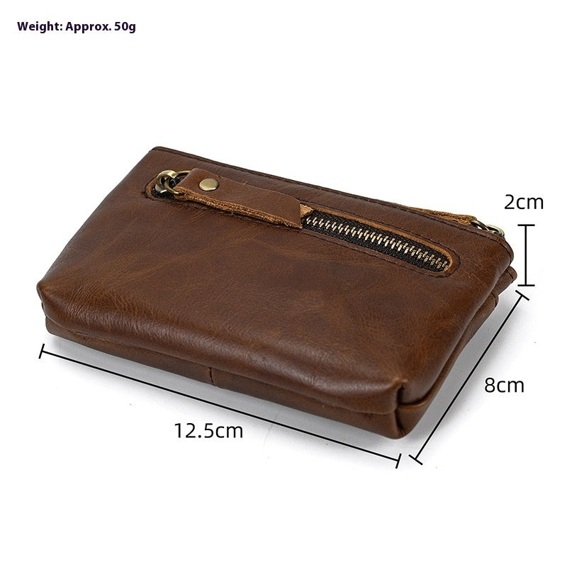 Retro Crazy Horse Leather Coin Purse With Key Ring