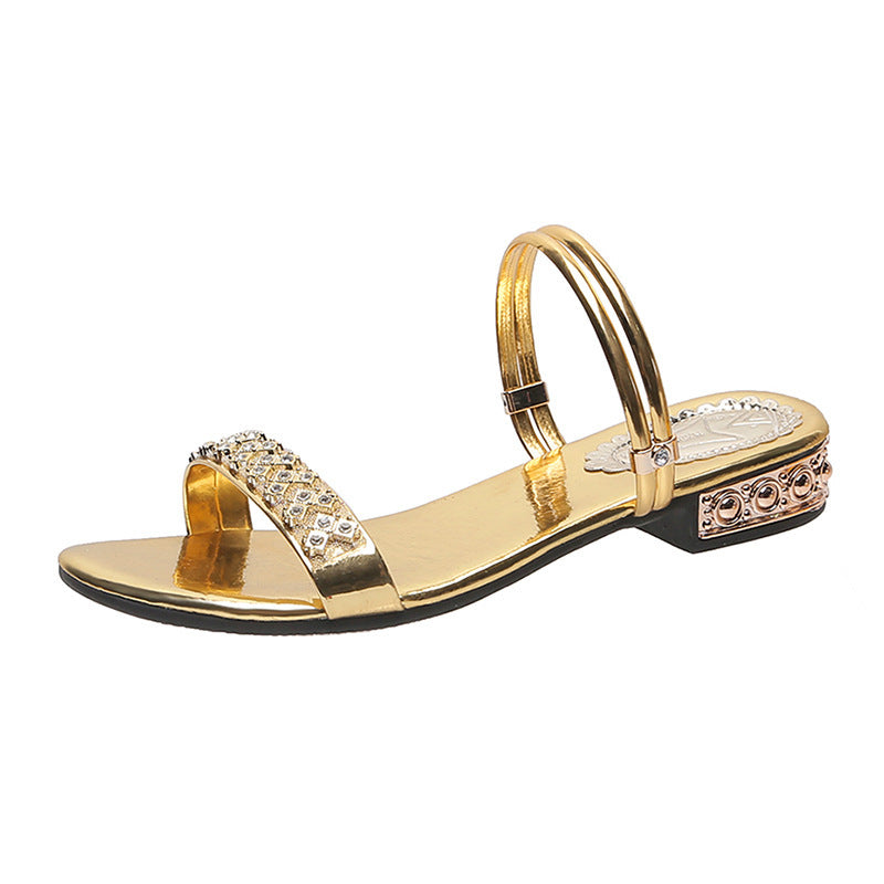 Korean Fashion Fairy Style Middle Heel Rhinestone Sandals