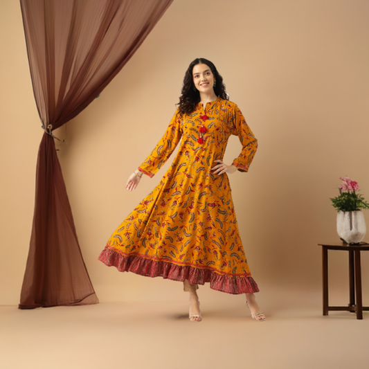 Women Yellow Embellished Anarkali Kurta