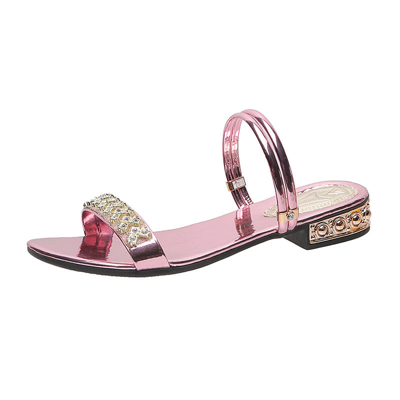 Korean Fashion Fairy Style Middle Heel Rhinestone Sandals