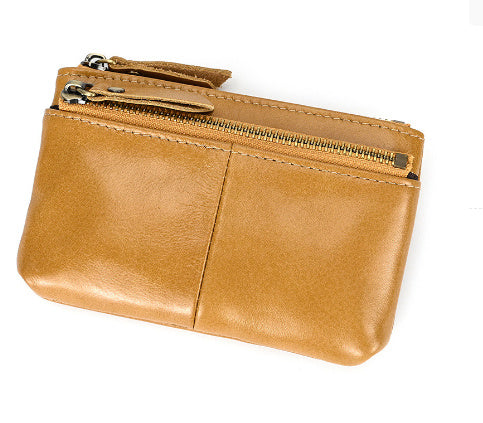 Retro Crazy Horse Leather Coin Purse With Key Ring